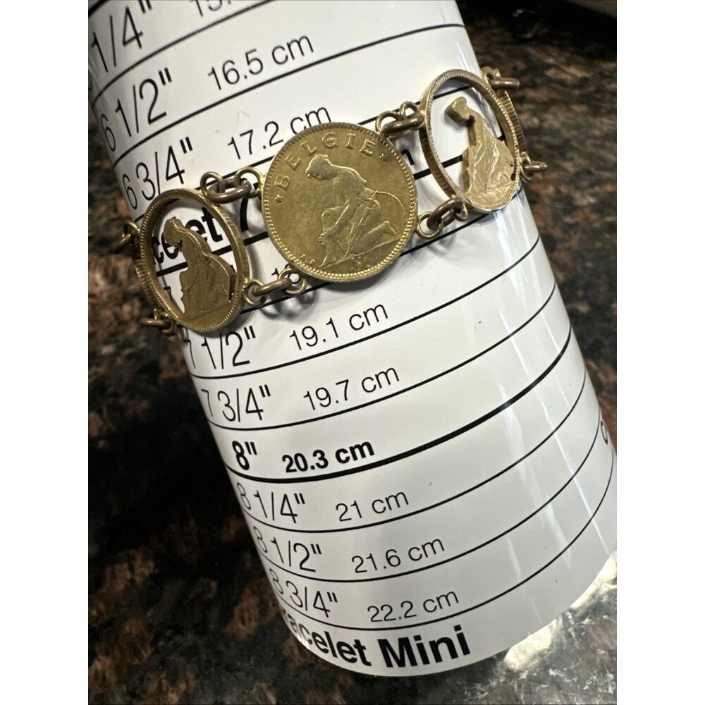 Vintage Coin Bracelet Old Belgium Cut Out Currency 1930 Hook Clasp 7.25 In. - Picture 5 of 6